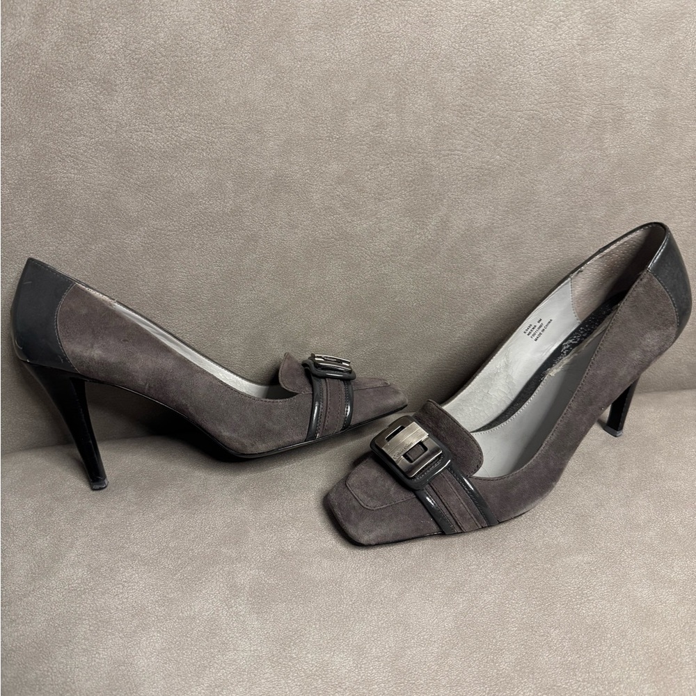Calvin Klein Gray Heels with Decorative Bow
